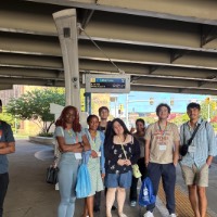 International students near Bus Stop